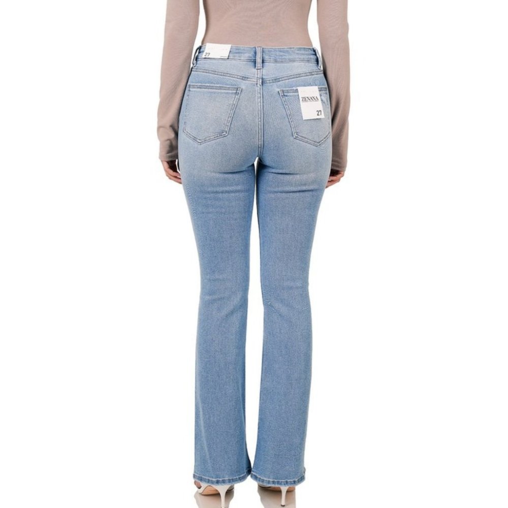 Light Wash Blue Distressed Flare Stretch Denim Jeans NWT - Picture 12 of 13
